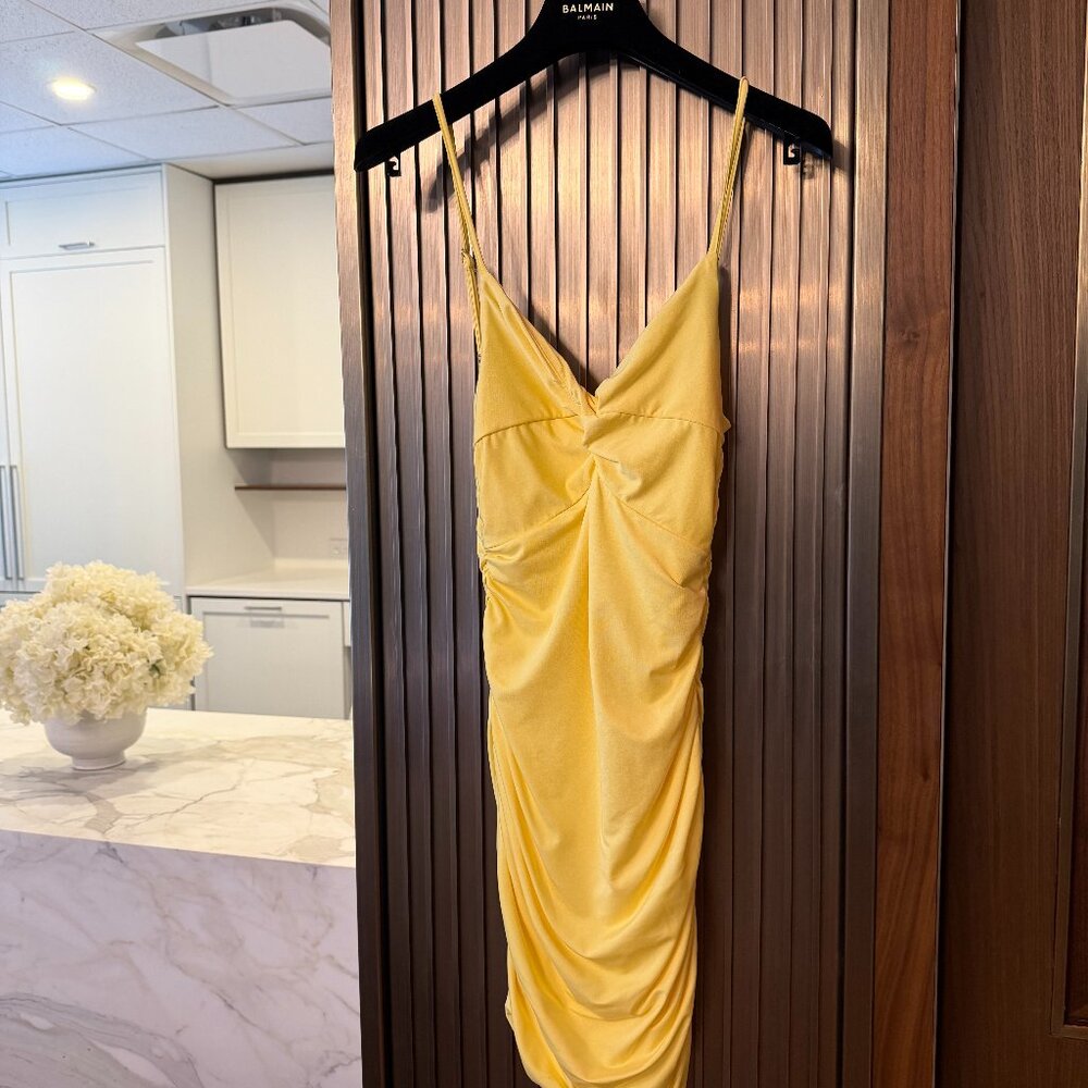 Yellow Ruched Mini Summer Dress